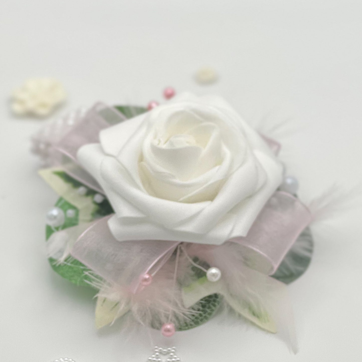 White Rose with Baby Pink - Debs Flower Corsage