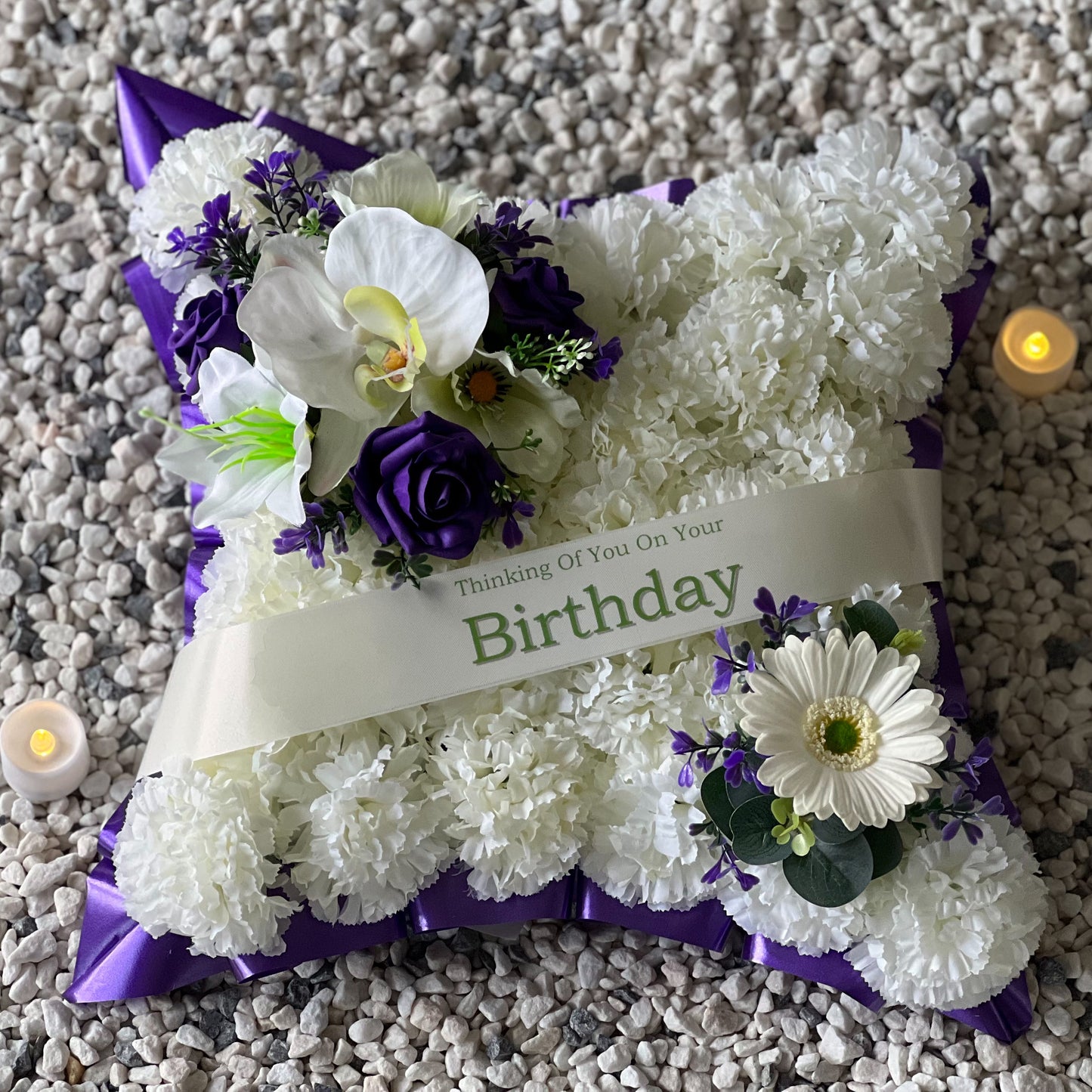 Funeral Cushion Grave Wreath - Purple