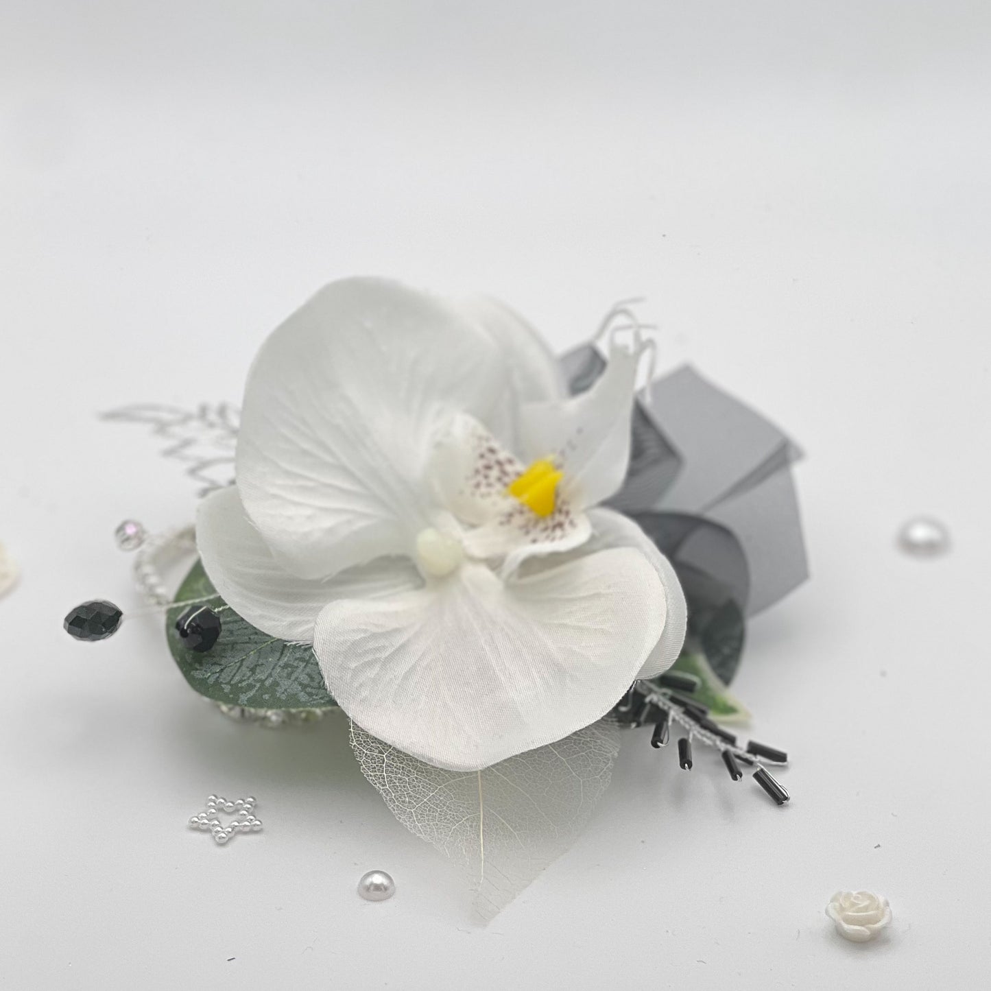 White Orchid with Black - Debs Flower Corsage
