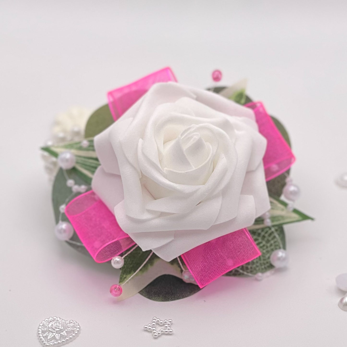 White Rose with Hot Pink - Debs Flower Corsage