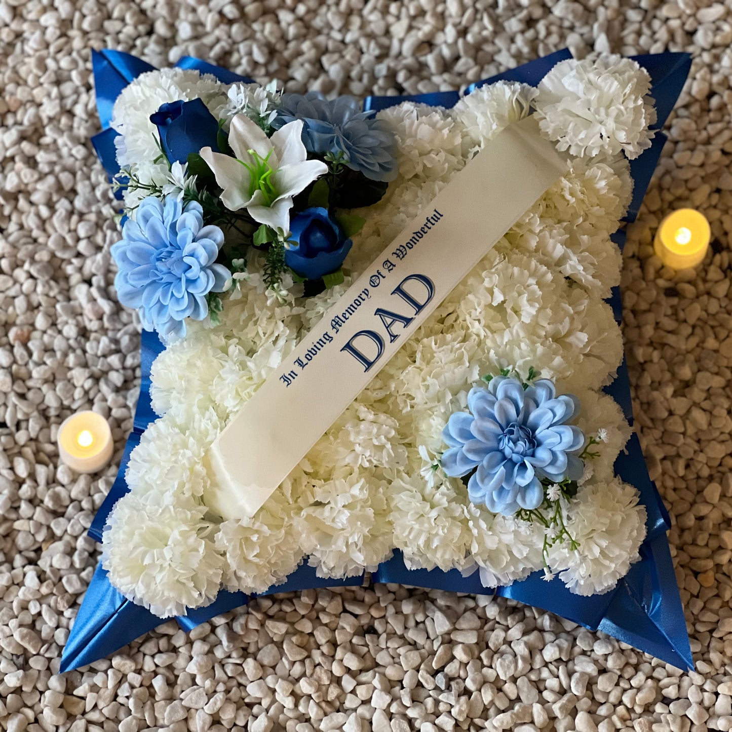 Funeral Cushion Grave Wreath - Blue