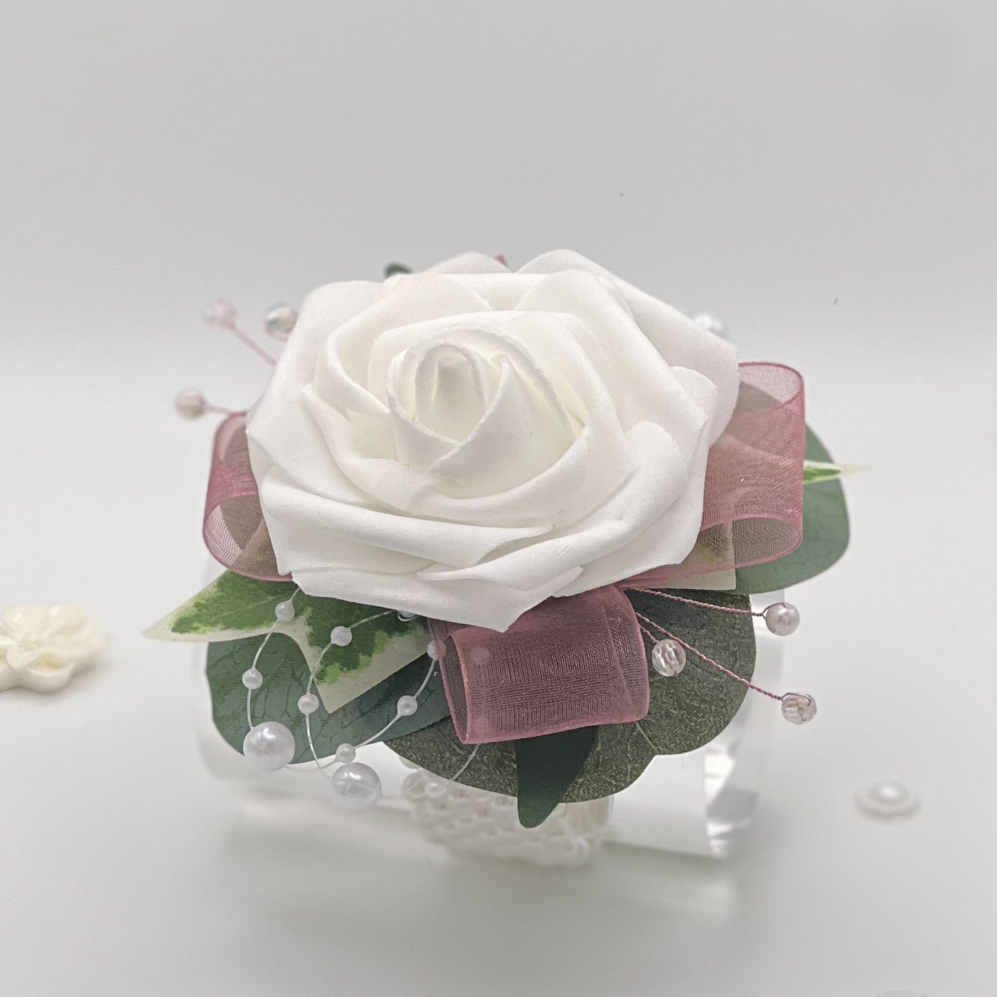 White Rose with Light Pink - Debs Flower Corsage