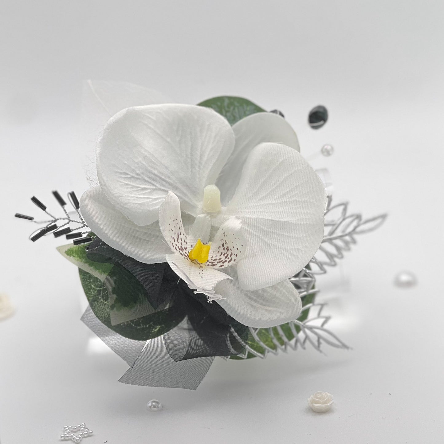 White Orchid with Black - Debs Flower Corsage
