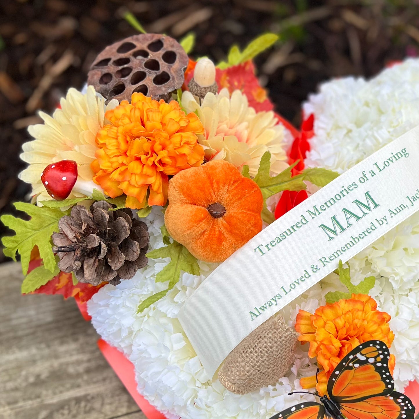Autumn Heart Grave Wreath