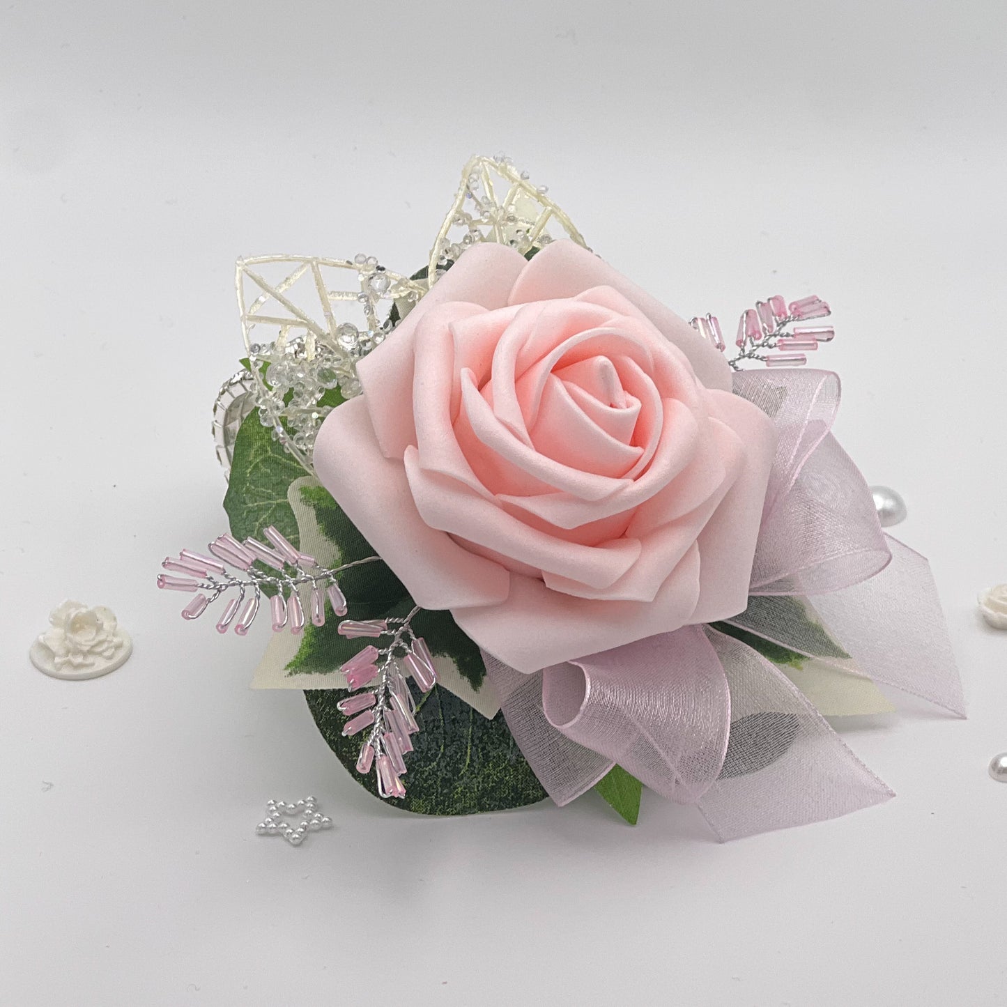 Light Pink Rose with Diamonte - Debs Flower Corsage