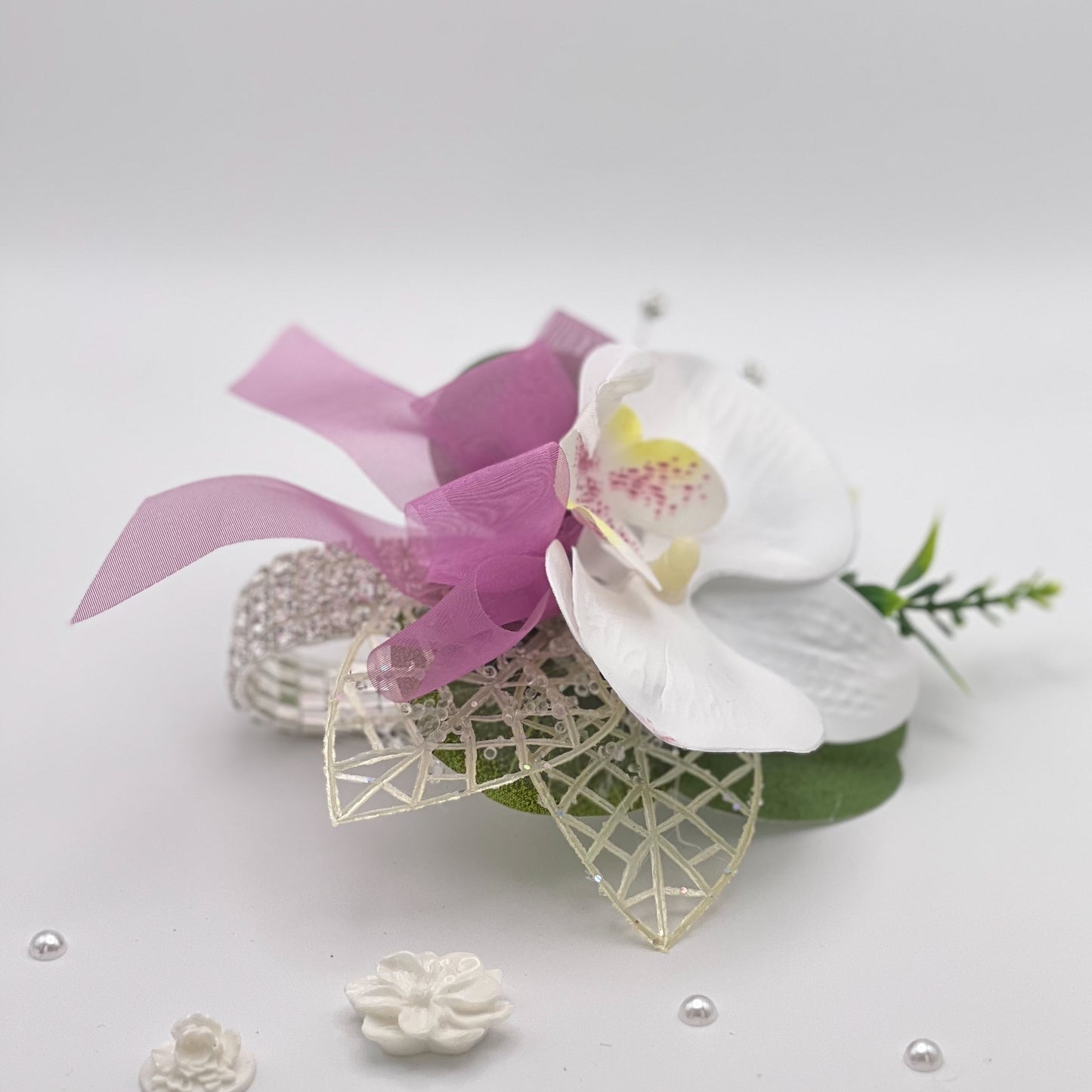 White Orchid with Fuchsia Pink Debs Corsage 2