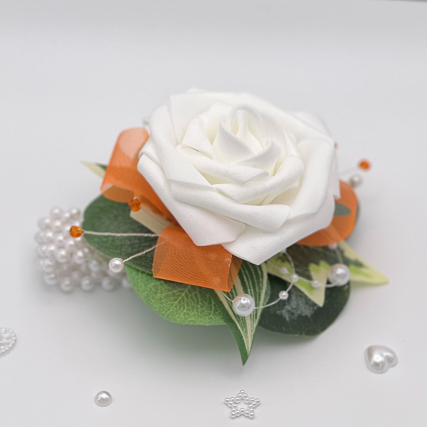 White Rose with Orange Debs Corsage 2