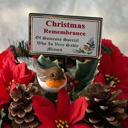 Christmas Posy Grave Wreath with Plaque-Robin