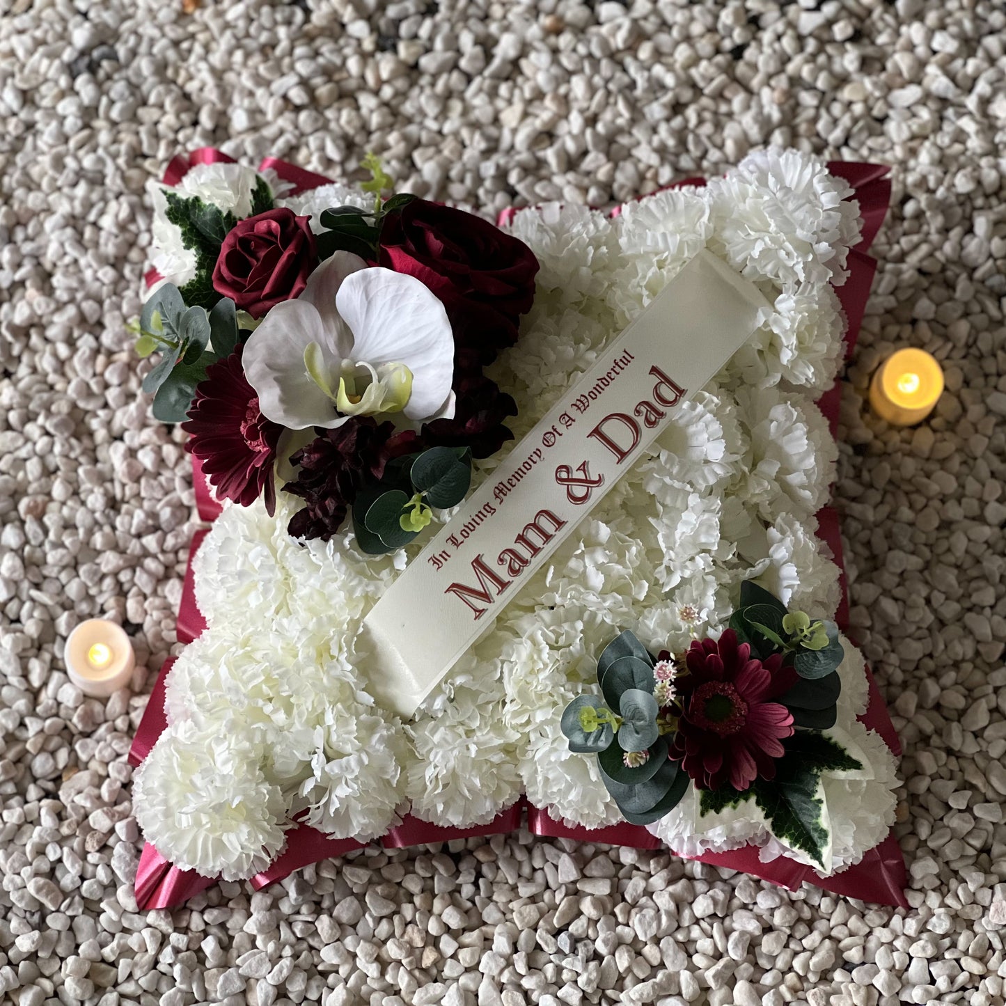 Funeral Cushion Grave Wreath - Burgundy