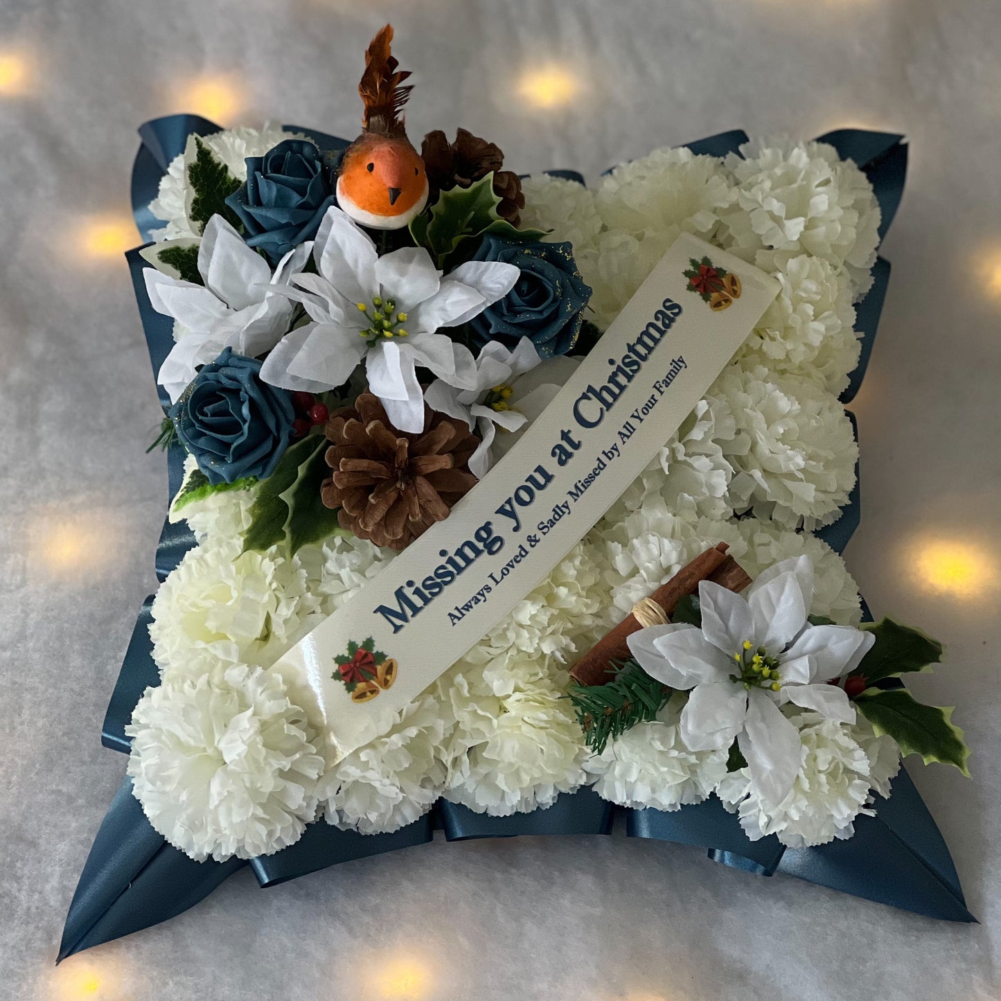 Christmas Cushion Grave Wreath - Navy