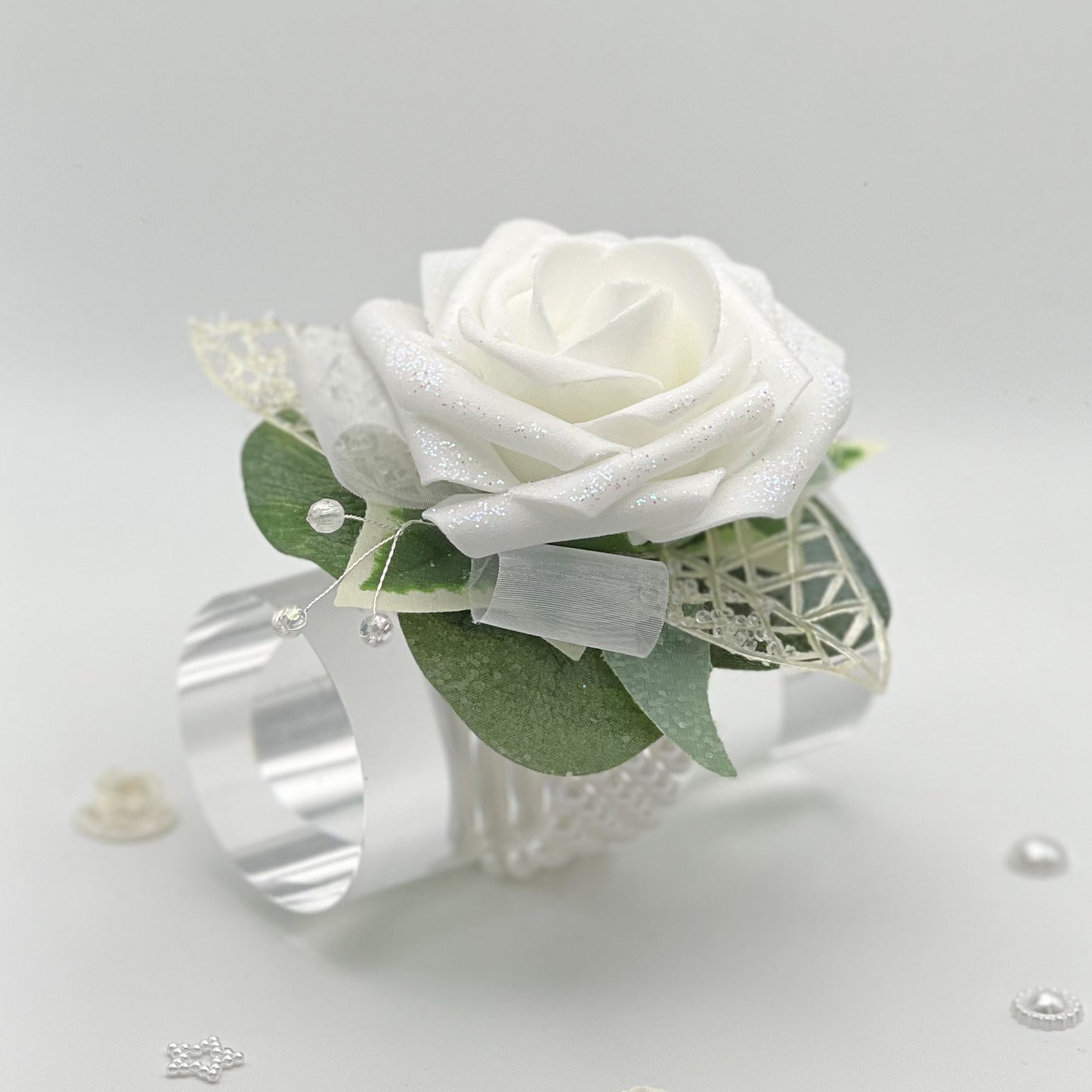 Glitter White Rose - Debs Flower Corsage