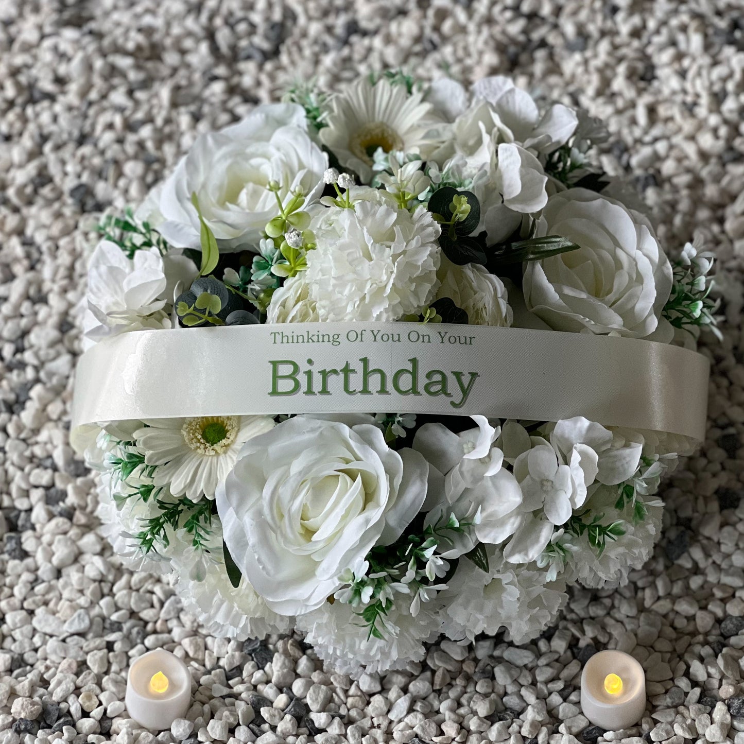 Round Funeral Grave Wreath - Cream