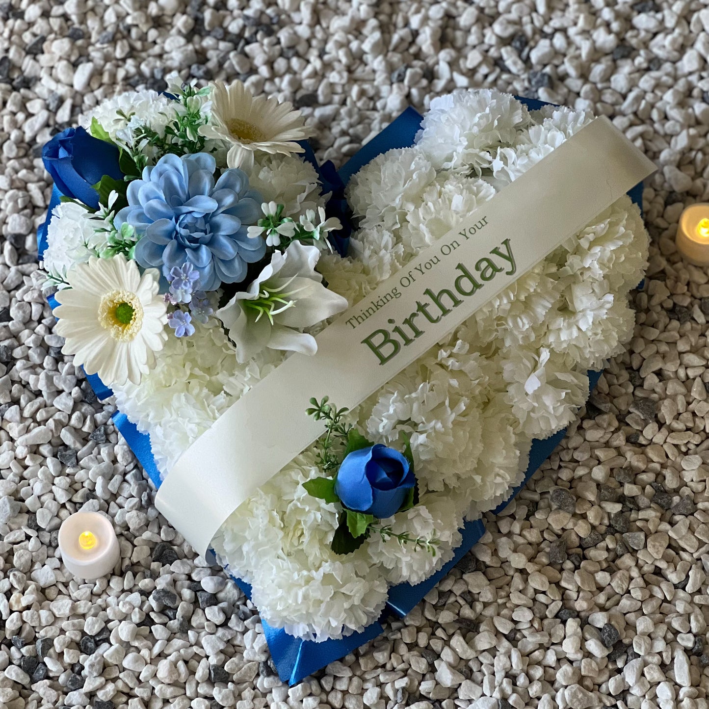 Funeral Heart Grave Wreath - Blue