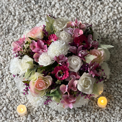 Round Funeral Grave Wreath - Mauve Pink