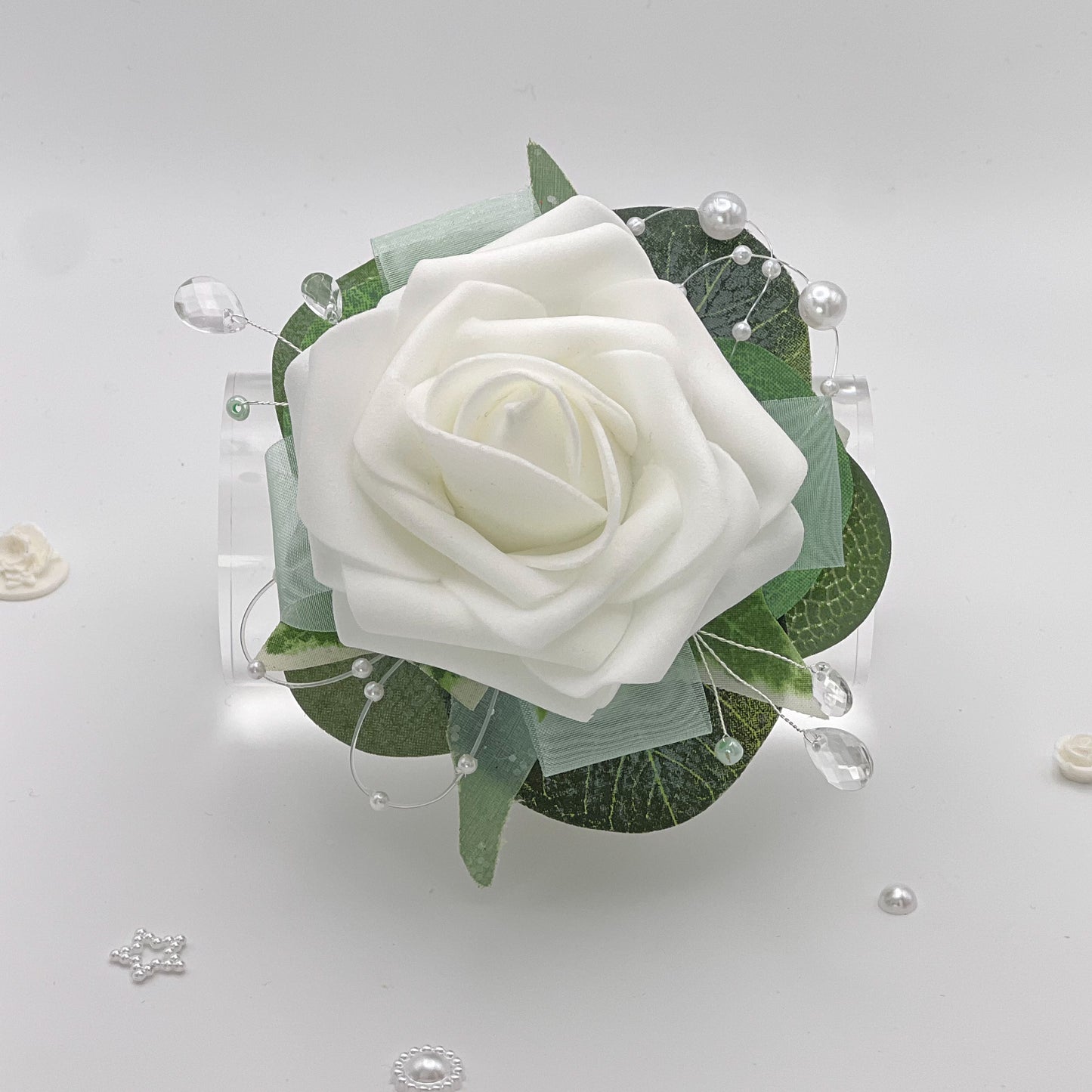 White Rose with Mint Green - Debs Flower Corsage