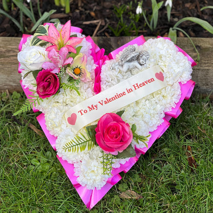 Pink Valentines Heart Wreath with Angel