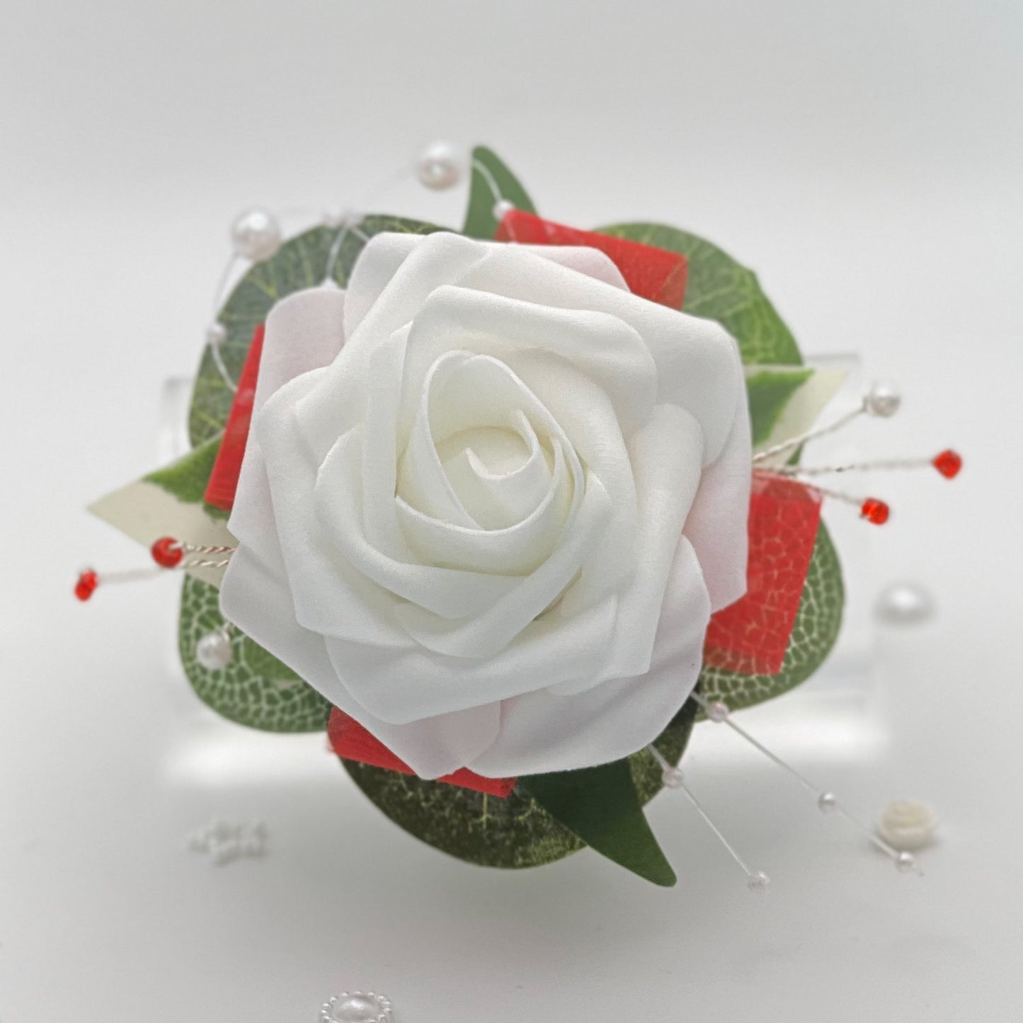 White Rose with Red - Debs Flower Corsage