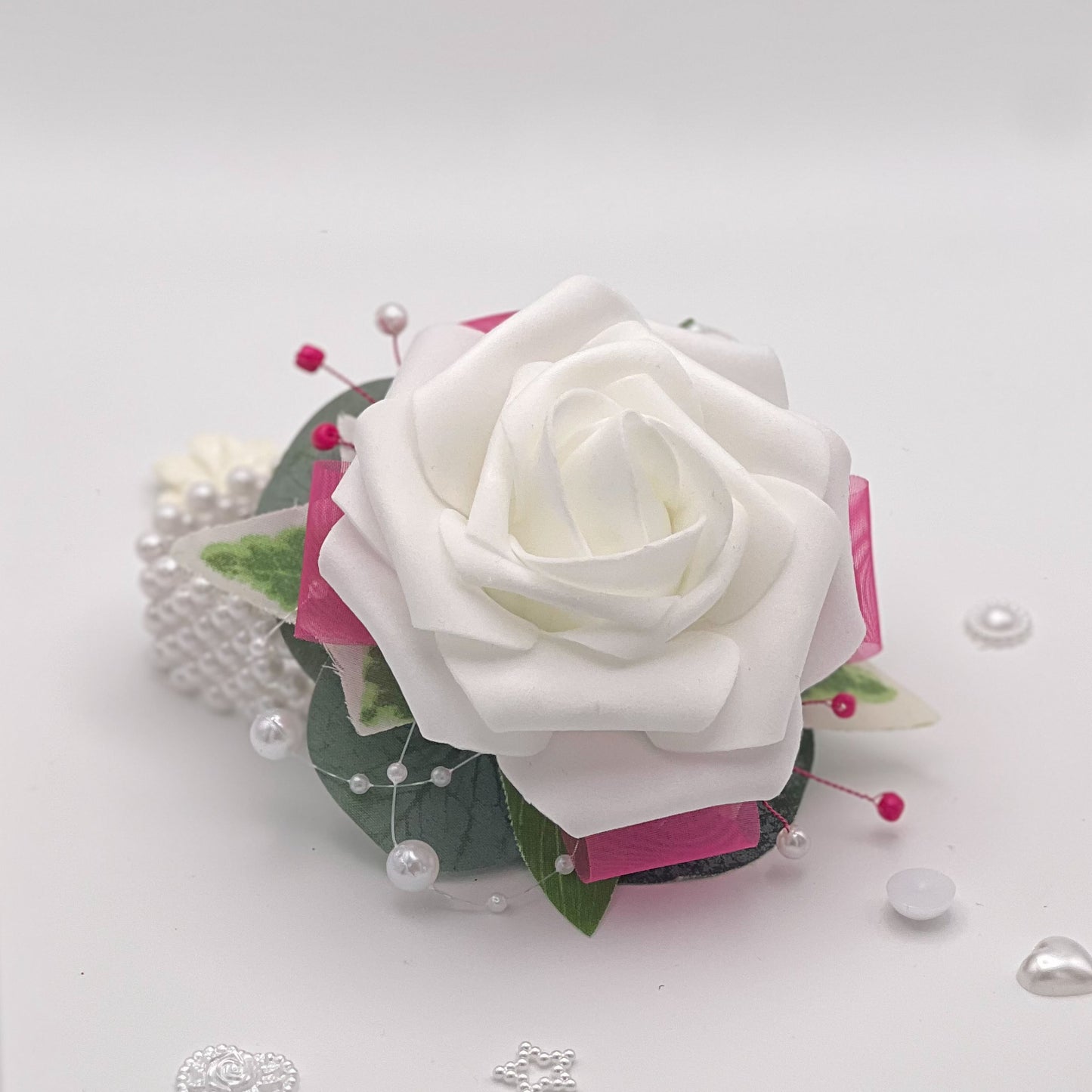 White Rose with Cerise Pink - Debs Flower Corage