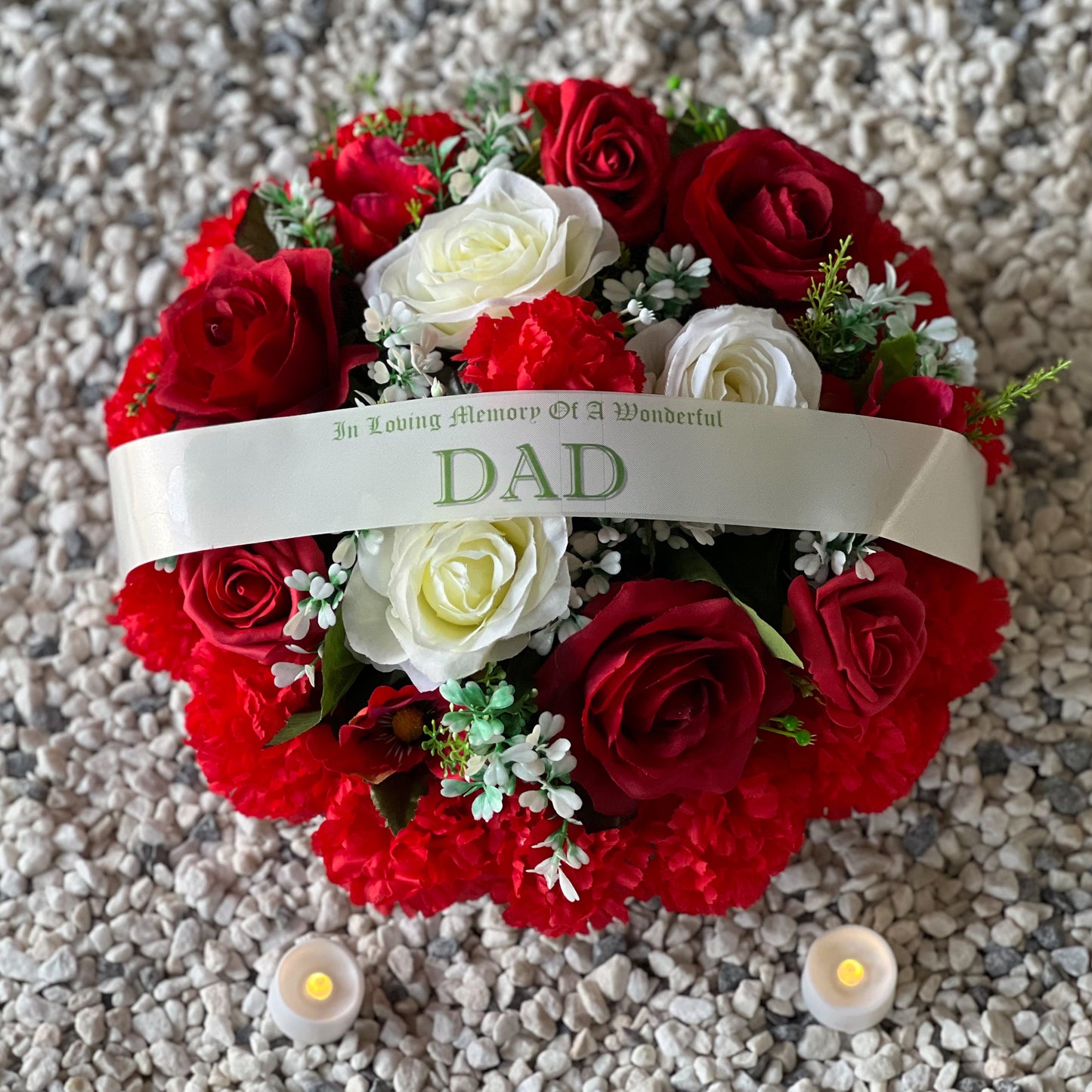 Round Funeral Grave Wreath - Red