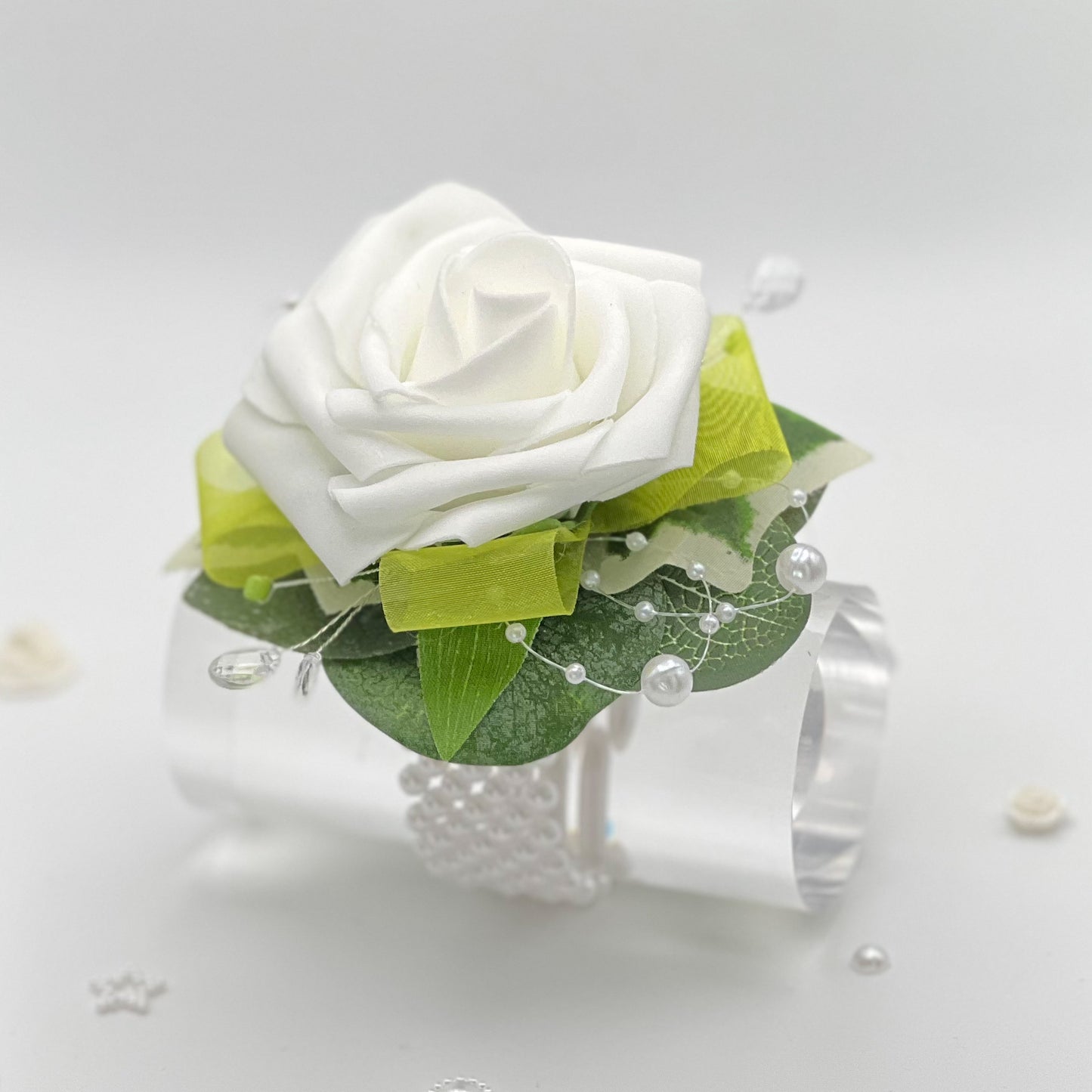 White Rose with Lime Green - Debs Flower Corsage