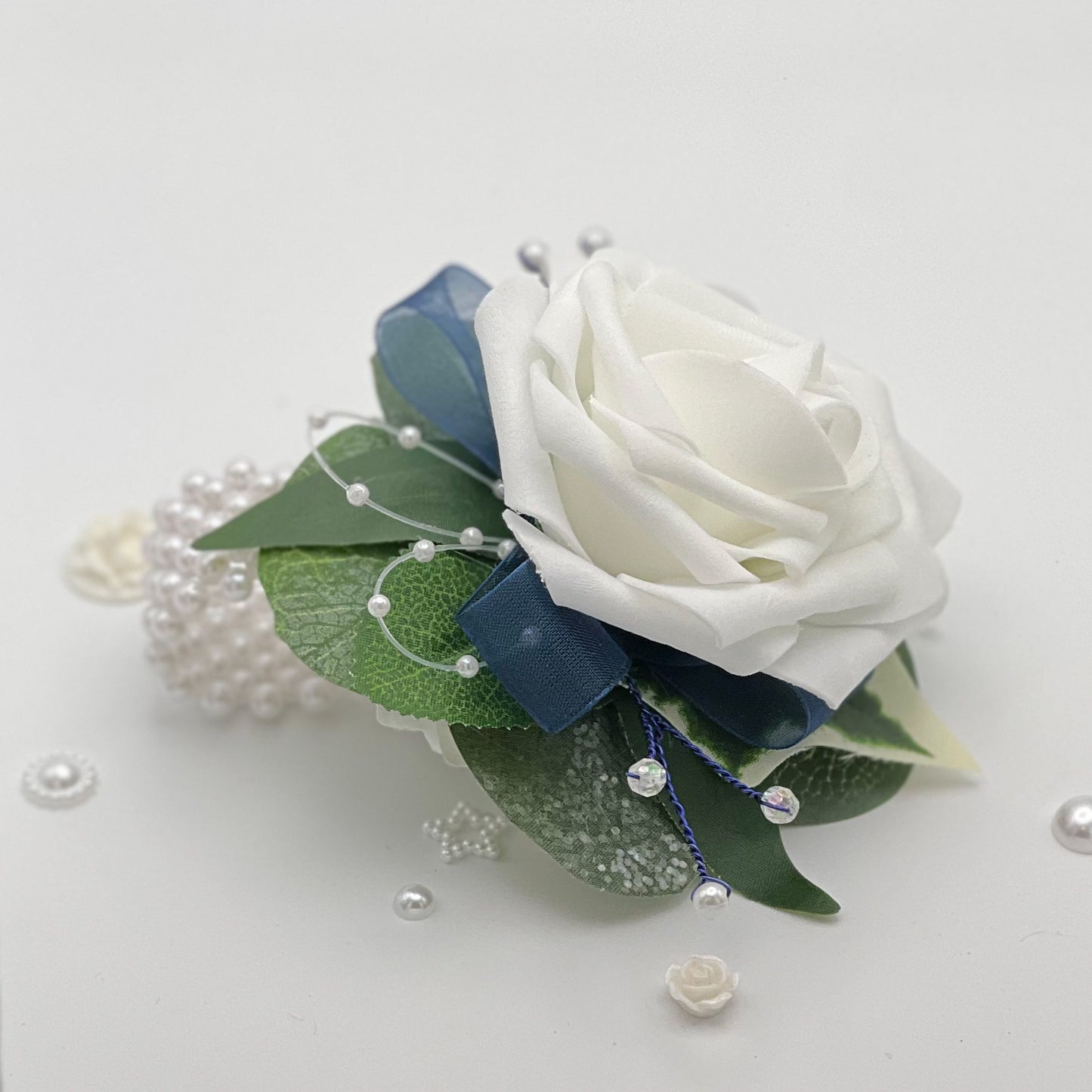 White Rose with Navy - Debs Flower Corsage