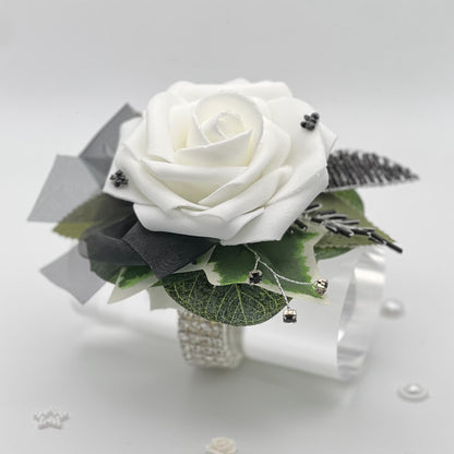 White Rose with Black & Diamonte