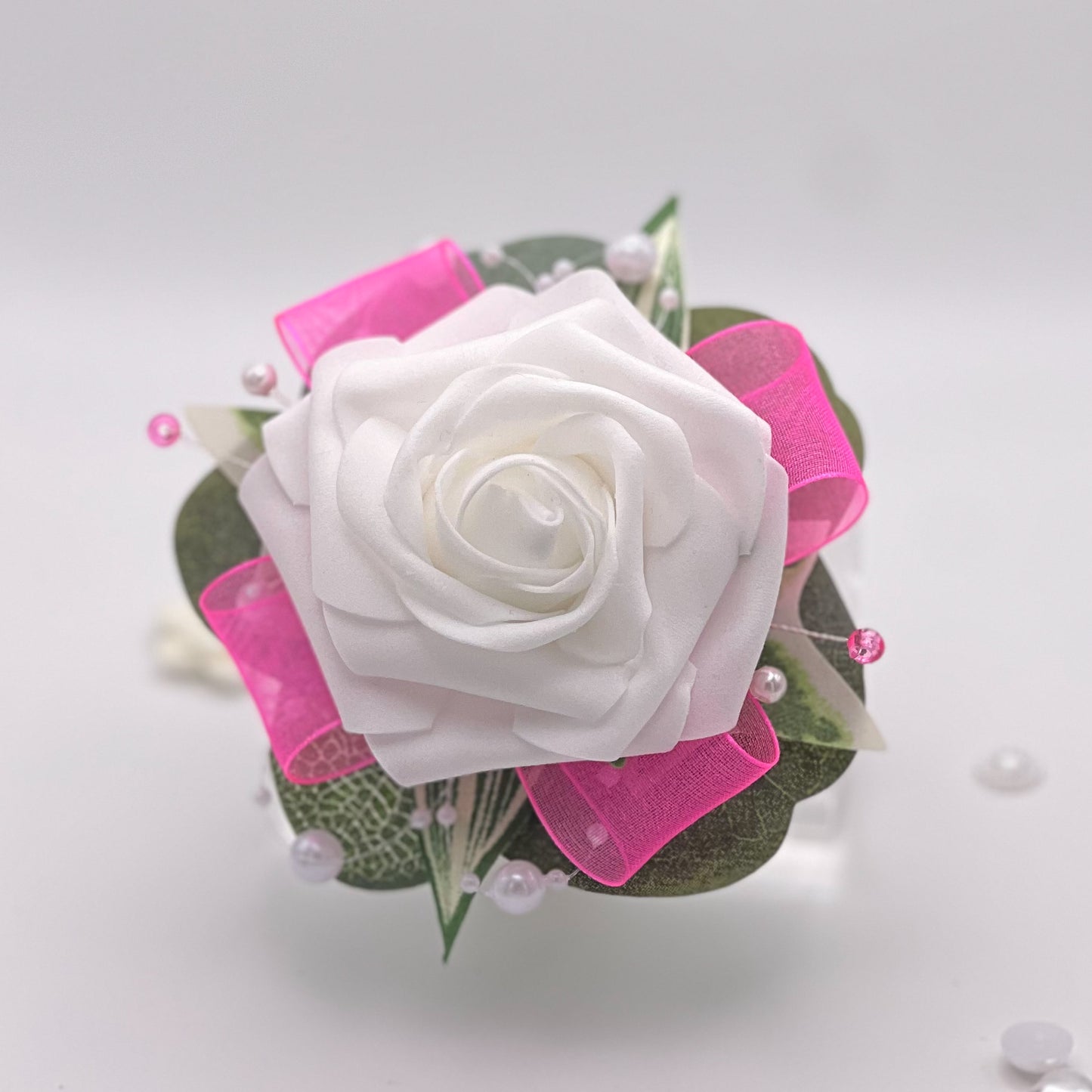 White Rose with Hot Pink - Debs Flower Corsage