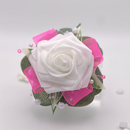 White Rose with Hot Pink - Debs Flower Corsage