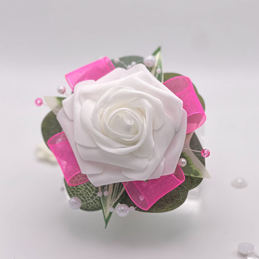 White Rose with Hot Pink - Debs Flower Corsage