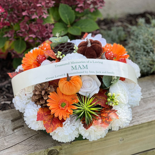 Round Autumn Grave Wreath