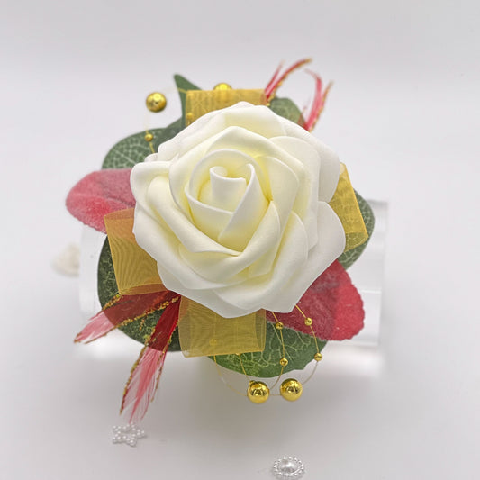 Ivory Rose with Red & Gold - Debs Corsage