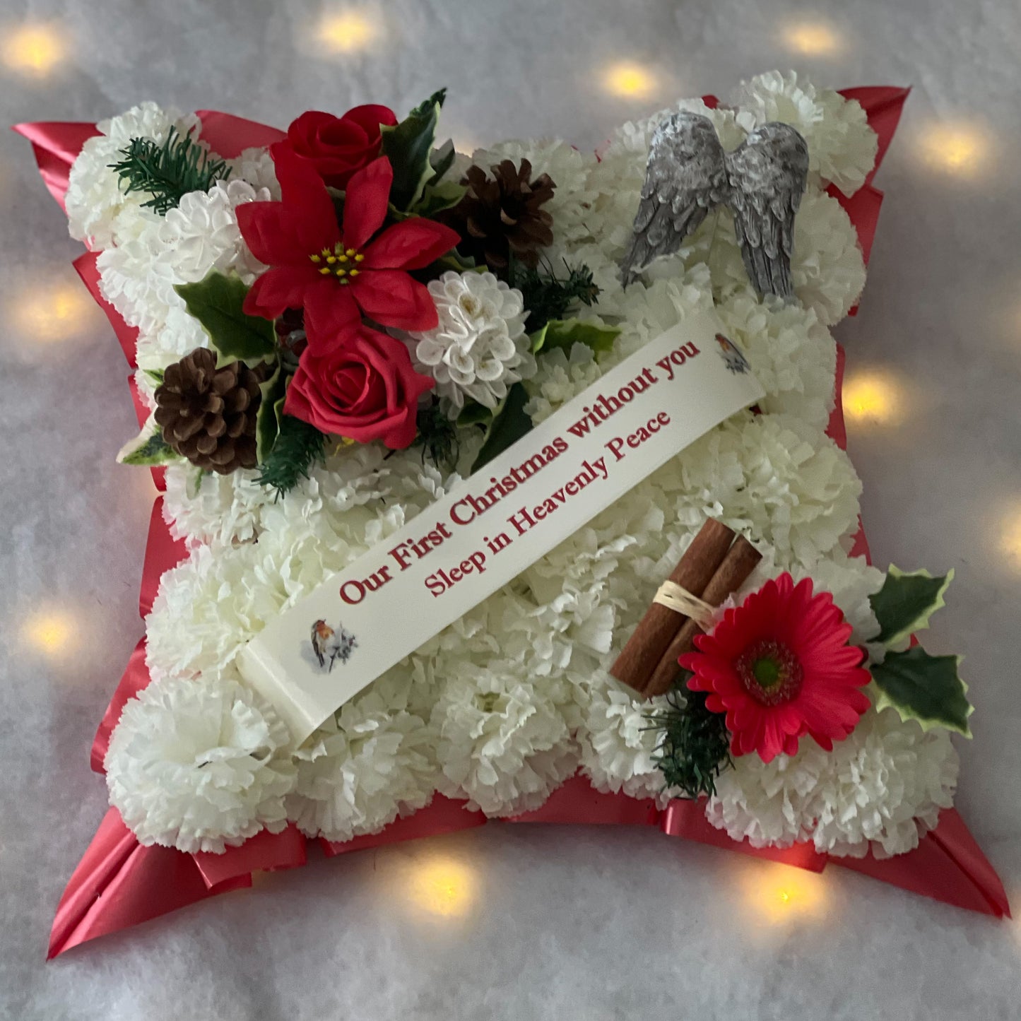 Large Red Christmas Cushion Grave Wreath