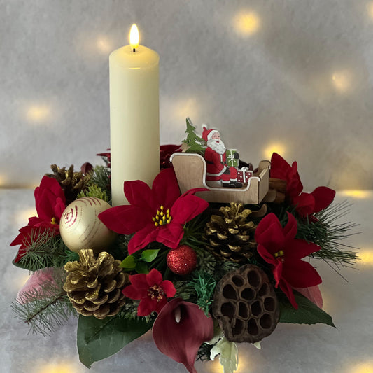 Red Christmas Table Centrepiece with Santa