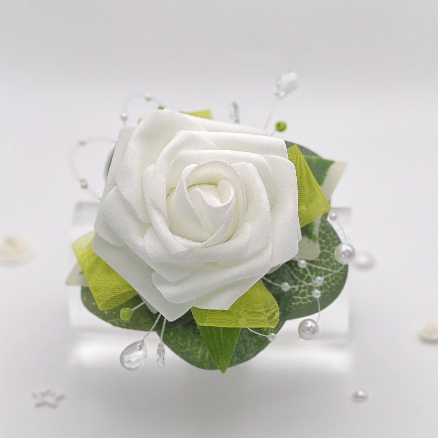 White Rose with Lime Green - Debs Flower Corsage