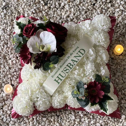 Funeral Cushion Grave Wreath - Burgundy