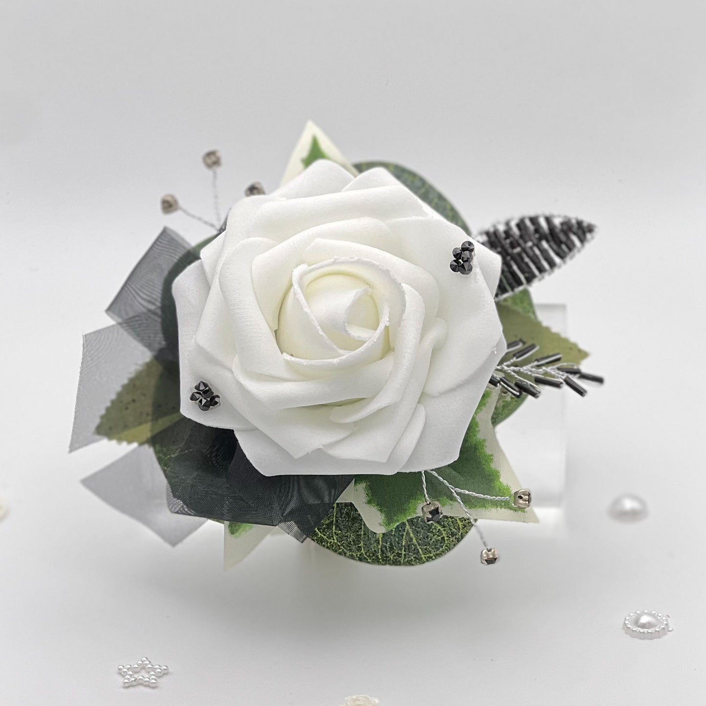 White Rose with Black & Diamonte