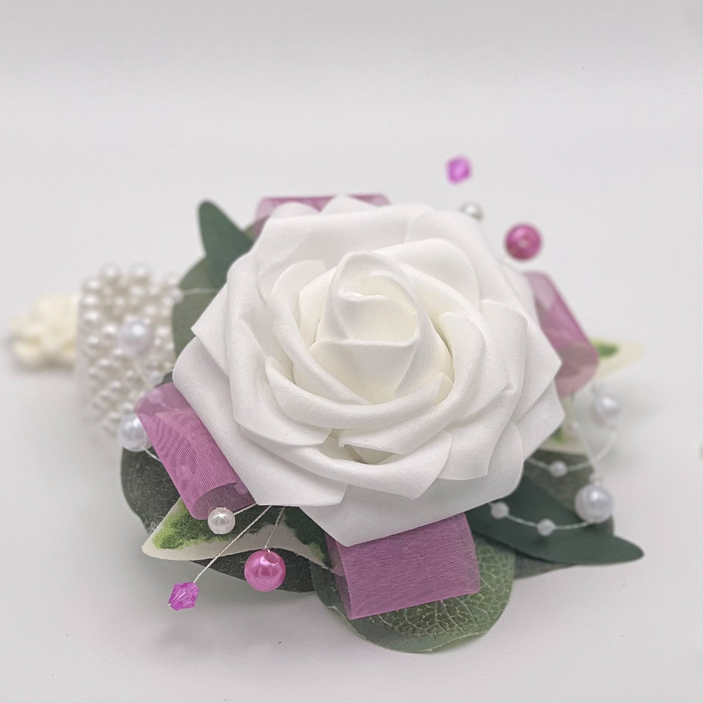 White Rose with Fuscia Pink - Debs Flower Corsage