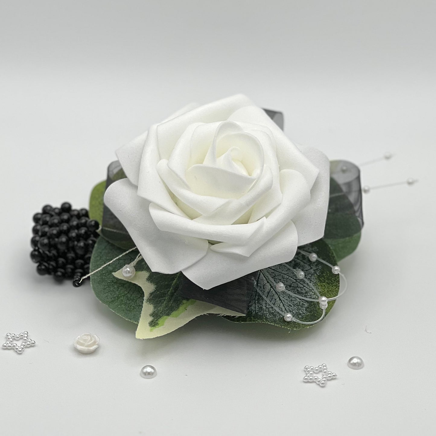 White Rose with Black - Debs Flower Corsage