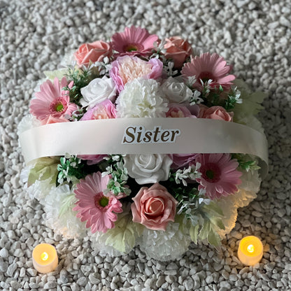 Round Funeral Grave Wreath - Pink