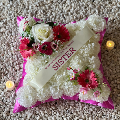 Funeral Cushion Grave Wreath - Pink