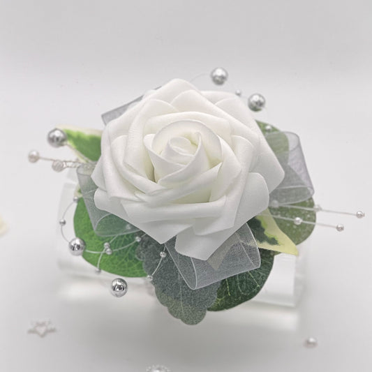 White Rose with Silver - Debs Flower Corsage