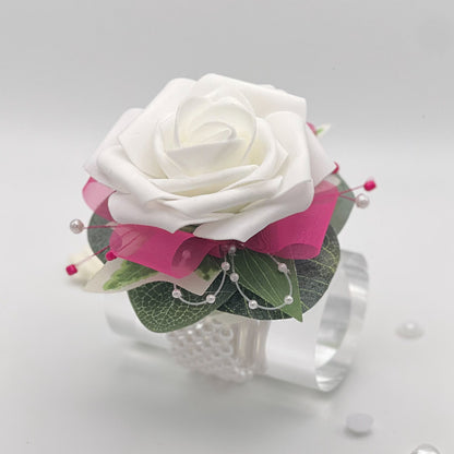 White Rose with Cerise Pink - Debs Flower Corage