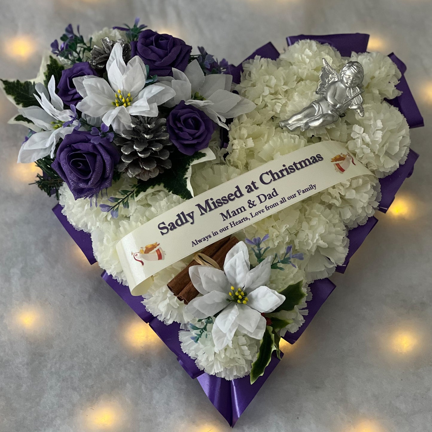 Christmas Heart Grave Wreath - Purple