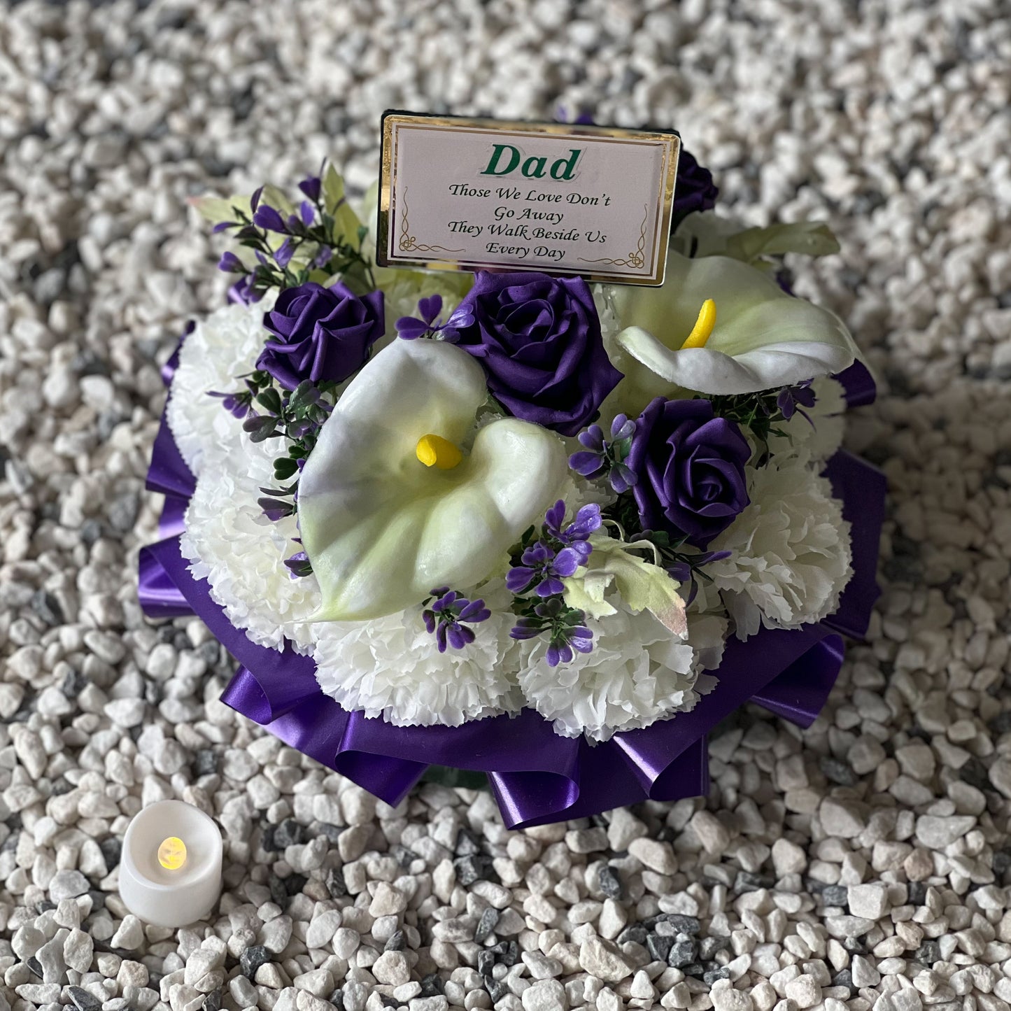 Posy Funeral Wreath with Plaque - Purple