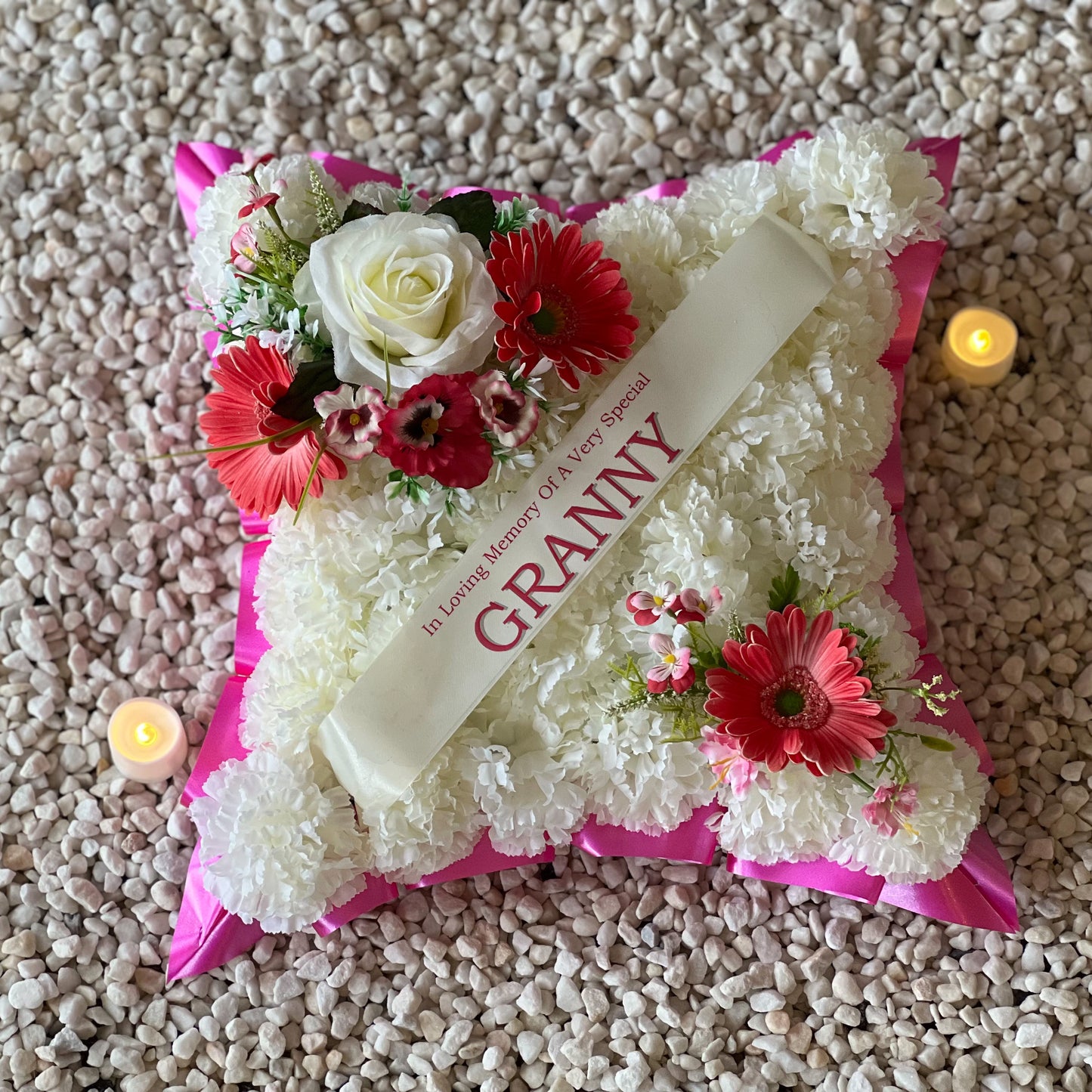 Funeral Cushion Grave Wreath - Pink