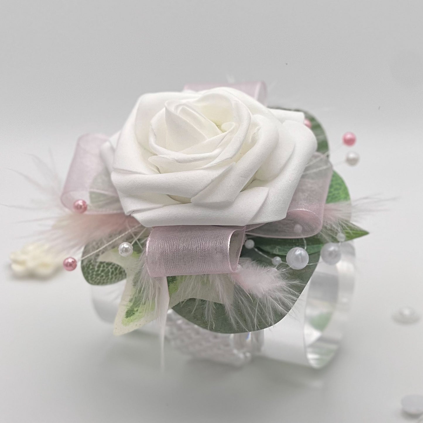 White Rose with Baby Pink - Debs Flower Corsage