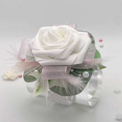 White Rose with Baby Pink - Debs Flower Corsage