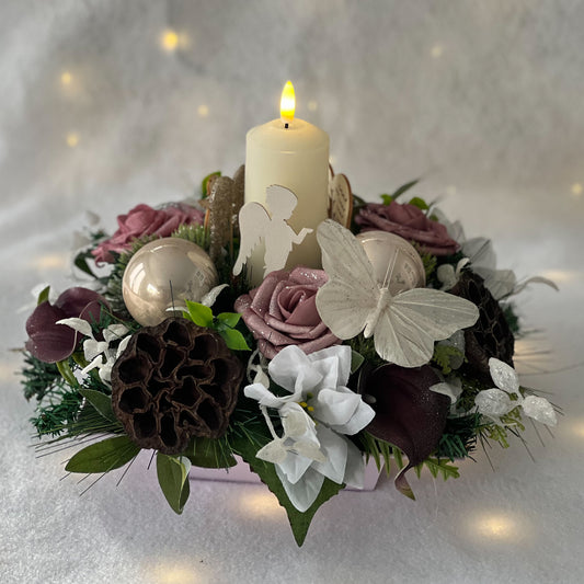 Dusky Pink Angel Christmas Candle Table Centrepiece