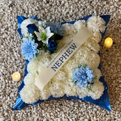 Funeral Cushion Grave Wreath - Blue