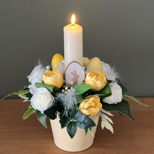 Spring Candle Table Centrepiece - Yellow